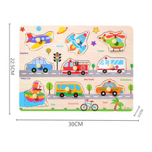 Load image into Gallery viewer, Kids 3D Puzzles Montessori Toys Wooden Puzzles Hand Grab Boards Toys Tangram Jigsaw Cartoon Vehicle Animals Fruits Puzzle