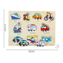 Load image into Gallery viewer, Kids 3D Puzzles Montessori Toys Wooden Puzzles Hand Grab Boards Toys Tangram Jigsaw Cartoon Vehicle Animals Fruits Puzzle