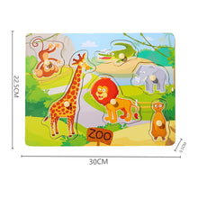 Load image into Gallery viewer, Kids 3D Puzzles Montessori Toys Wooden Puzzles Hand Grab Boards Toys Tangram Jigsaw Cartoon Vehicle Animals Fruits Puzzle