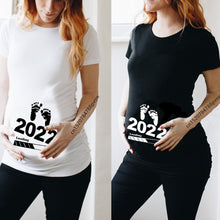 Load image into Gallery viewer, Baby Loading 2022 Women Printed Pregnant T Shirt Girl Maternity Short Sleeve Pregnancy Announcement Shirt New Mom Clothes