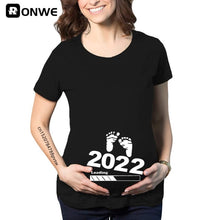 Load image into Gallery viewer, Baby Loading 2022 Women Printed Pregnant T Shirt Girl Maternity Short Sleeve Pregnancy Announcement Shirt New Mom Clothes