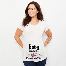 Load image into Gallery viewer, Baby Loading 2022 Women Printed Pregnant T Shirt Girl Maternity Short Sleeve Pregnancy Announcement Shirt New Mom Clothes