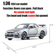 Load image into Gallery viewer, 1:32 Nissan Skyline Ares GTR R34 Diecasts & Toy Vehicles Metal Toy Car Model High Simulation Pull Back Collection Kids Toys