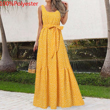Load image into Gallery viewer, Celmia Bohemian Dress Women Summer Sundress Sleeveless Vintage Floral Print Casual Loose Ruffles Party Robe Belted Vestidos 5XL