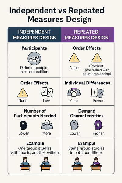 Independent vs Repeated Measures Design in Psychology: Strengths, Weaknesses & Key Differences