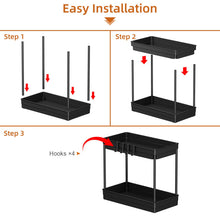 Load image into Gallery viewer, TidyTrove 2 Pack Under Sink Storage - Kitchen Storage and Organisation, 2 Tier Kitchen Under Sink Shelf, Multi-Purpose Organisation for Bathroom,Black
