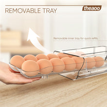 Load image into Gallery viewer, theaoo Egg Holder for Fridge, Automatic Rolling Egg Container for Refrigerator, Clear Plastic Egg Dispenser, Stackable Eggs Organizer with Quick Removable inner Tray For Organizers and Storage, 3 Pack
