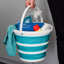 Load image into Gallery viewer, LIVIVO Collapsible Bucket – Large 10L Capacity Sturdy Folding Silicon Water Bucket with Comfortable Grip Handle – Neat and Tidy Space Saving Solution for your Garage Shed Home Bedroom (Turquoise)
