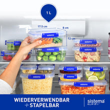 Load image into Gallery viewer, Sistema KLIP IT PLUS Leakproof Food Storage Containers | 1 L | AirtightStackable &amp; Nestable Meal Prep Containers with Lids | School Lunch Boxes | 3 Count
