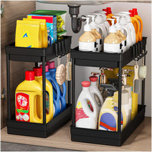 Load image into Gallery viewer, TidyTrove 2 Pack Under Sink Storage - Kitchen Storage and Organisation, 2 Tier Kitchen Under Sink Shelf, Multi-Purpose Organisation for Bathroom,Black
