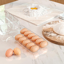 Load image into Gallery viewer, theaoo Egg Holder for Fridge, Automatic Rolling Egg Container for Refrigerator, Clear Plastic Egg Dispenser, Stackable Eggs Organizer with Quick Removable inner Tray For Organizers and Storage, 3 Pack
