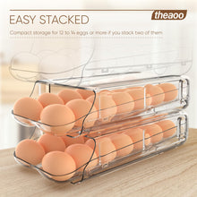 Load image into Gallery viewer, theaoo Egg Holder for Fridge, Automatic Rolling Egg Container for Refrigerator, Clear Plastic Egg Dispenser, Stackable Eggs Organizer with Quick Removable inner Tray For Organizers and Storage, 3 Pack
