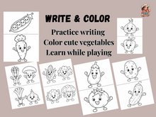 Load image into Gallery viewer, Vegetables Activity Pack Ages 3–6 | Flashcards, Writing &amp; Colouring Worksheets | Preschool Printable
