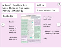 Load image into Gallery viewer, A Level English Literature Poetry Summaries || AQA A
