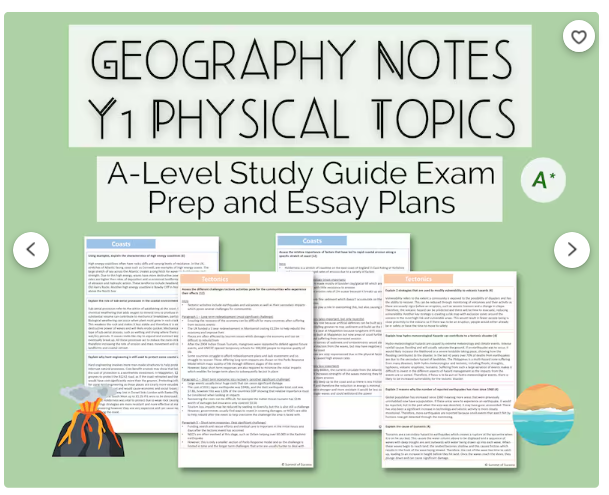 A-Level Geography Revision Guide | Year 1 Physical Topics | Exam Question and Essay Plans | A* Grade Answers