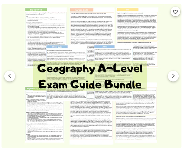 A-Level Geography Revision Bundle | Exam Question and Essay Plans | A* Grade Study Guide