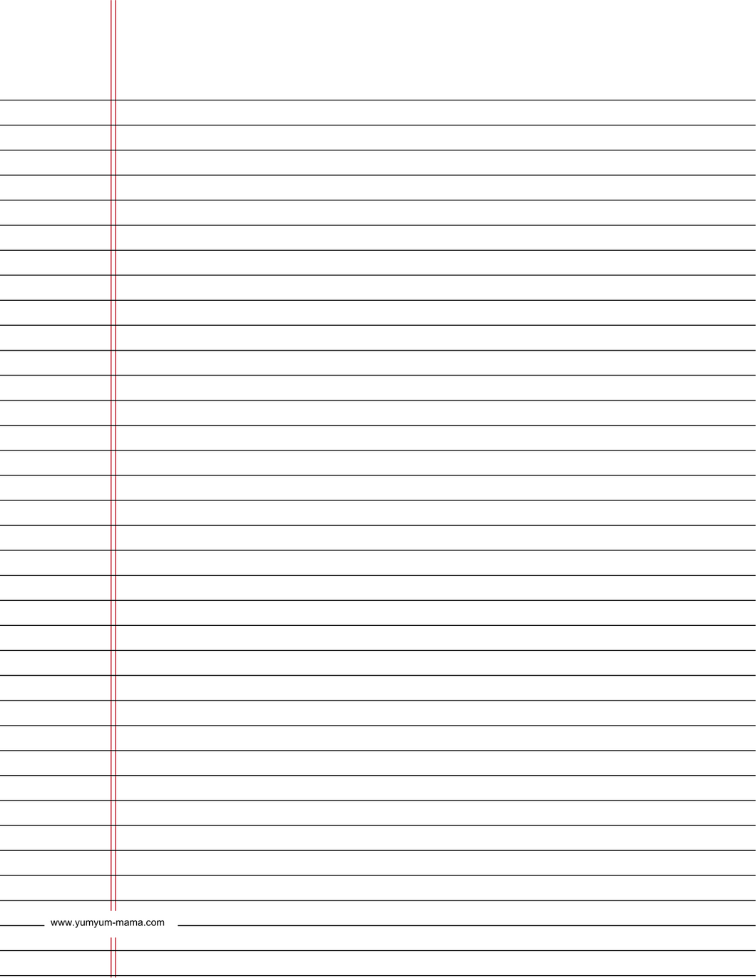 Preview of A4 lined paper with a red left-hand margin and black horizontal lines, ideal for formal notes