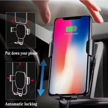 Load image into Gallery viewer, Wireless Car Charger Phone Holder: Gravity Induction Air Outlet Fast Charging Stand for iPhone, Samsung, Xiaomi
