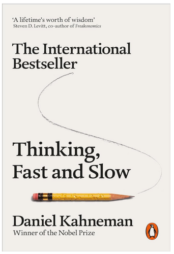 Cover of “Thinking, Fast and Slow” by Daniel Kahneman, a bestselling cognitive psychology book

