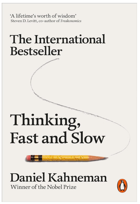 Cover of “Thinking, Fast and Slow” by Daniel Kahneman, a bestselling cognitive psychology book

