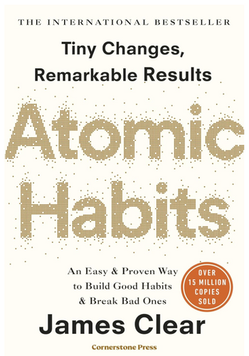 Book cover for “Atomic Habits” by James Clear, a behavioural psychology bestseller

