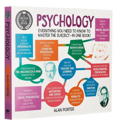 Cover of A Degree in a Book: Psychology by Dr. Alan Porter, an illustrated overview of psychology topics

