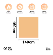 Load image into Gallery viewer, Electric Blanket Heated Underblanket 150 x 80cm &amp; 160 x 140cm, 3 Heat Settings with Timer Overheat Protection Washable
