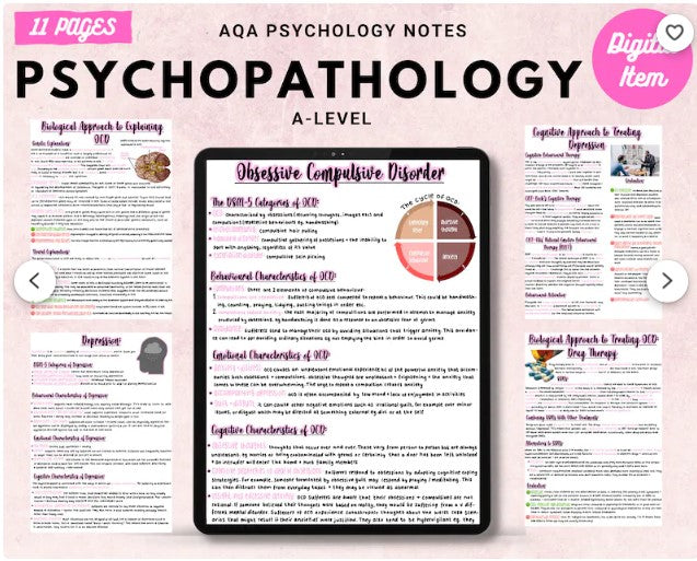 AQA a-level Psychology full condensed notes: PSYCHOPATHOLOGY white background printable