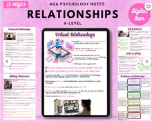 Load image into Gallery viewer, AQA A-level Psychology notes: RELATIONSHIPS white background printable
