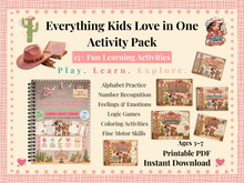 Load image into Gallery viewer, Preschool Activity Pack Ages 3–7 | 17+ Maths, Literacy, Logic, Emotions &amp; Fine Motor Activities
