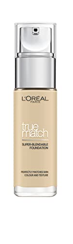 L'Oreal Paris True Match Liquid Foundation, Skincare Infused with Hyaluronic Acid, SPF 17, Available in 40 Shades, 1.W Golden Ivory, 30 ml