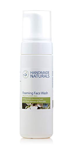 Handmade Naturals Antibacterial Foaming Face Wash with Organic Aloe Vera Lemon Manuka SLS Paraben Free, 200 ml