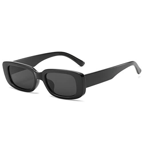 Dollger Rectangle Sunglasses  for round faces for Women Trendy 90s Retro Sunglasses Square Frame Black sunglasses