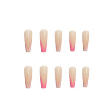 Load image into Gallery viewer, Long Press On Nails, Pink French Fake Nails Coffin False Nails with Glue Stickers Acrylic Full Cover Tips for Women and Girls 24 PCS No Glue Included
