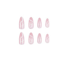Load image into Gallery viewer, SJOAUET Coffin False Nails with Glue Stickers, Pink nude Medium Fake Nails, 24PCS Short Ballerina Acrylic Press On nails, White line Stick On Nail for Women and Girls No Glue Included

