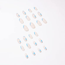 Load image into Gallery viewer, JUSTOTRY 24 Pcs Almond Press on Nails Short with Designs,Short Acrylic Fake Nails,Blue Swirl Glue on Nails,Artificial Short False Nails Ballerina Stick on Nails for Women Nails Art Decoration
