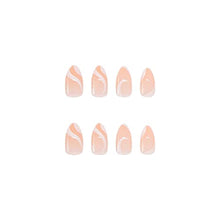 Load image into Gallery viewer, JUSTOTRY 24 Pcs Medium Press on Nails,Nude White Stripes Fake Nails with Designs ,Full Cover Acrylic False Nails, Almond Stick on Nails for Women, Acrylic Nail Tips with Nail Glue for Women Nails Art
