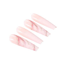 Load image into Gallery viewer, Brishow Coffin False Nails Long Fake Nails Gold Foil Press on Nails Ballerina Acrylic Stick on Nails 24pcs for Women and Girls
