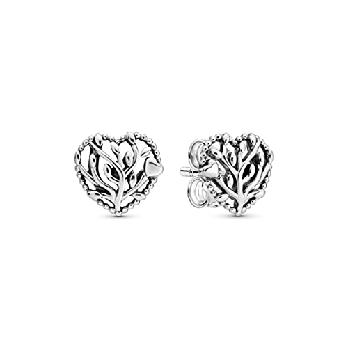 Pandora Moments Women's Sterling Silver Family Tree Heart Stud Earrings