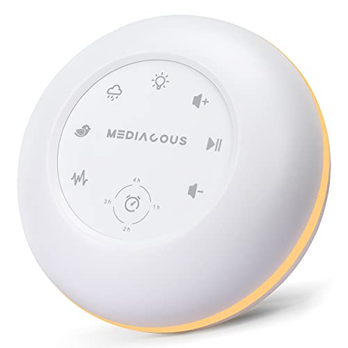 White Noise Machine for Adults, Kids, Sleeping Baby, Portable Sound Machine with 18 High-Fidelity Soothing Sounds and 4 Timers, USB Baby Sound Machine with Night Light and Memory Function for Bedroom
