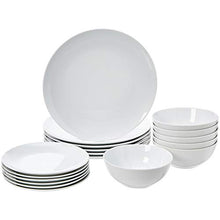 Load image into Gallery viewer, Amazon Basics 18-Piece Dinnerware Set - White Porcelain Coupe, Service for 6 &amp; Morphy Richards Equip 5-Piece Pan Set - Stainless Steel
