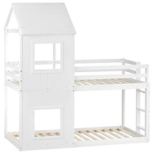 Load image into Gallery viewer, 3FT Bunk Bed Frame, 2 x Single Cabin Bed Frame 190 x 90cm - Mid-Sleeper with Tree house Canopy &amp; Ladder for Kids Childrens - No Mattress (White)
