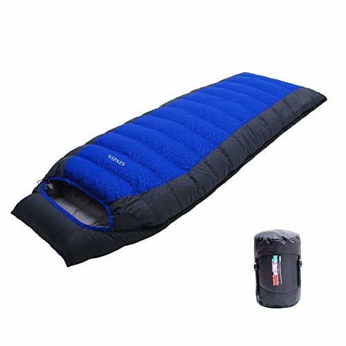 Outdoors Ultralight Rectangular Down Sleeping Bag for camping with Compression Sack (Blue)