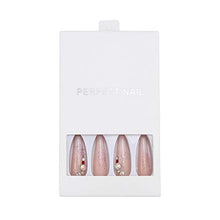 Load image into Gallery viewer, Brishow Coffin False Nails Nude Long Fake Nails Crystal Ballerina Acrylic Press on Nails Full Cover Stick on Nails 24pcs for Women and Girls
