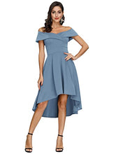 Load image into Gallery viewer, JASAMBAC Cocktail Dresses for Wedding Guest High Low Formal Off The Shoulder Dresses for Women Haze Blue M
