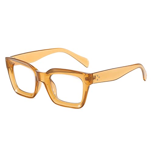 Dollger Sunglasses Women's Retro Square Sunglasses for Men Classic Sunglasses Thick Frame UV400 Protection, Champagne frame/clear lens