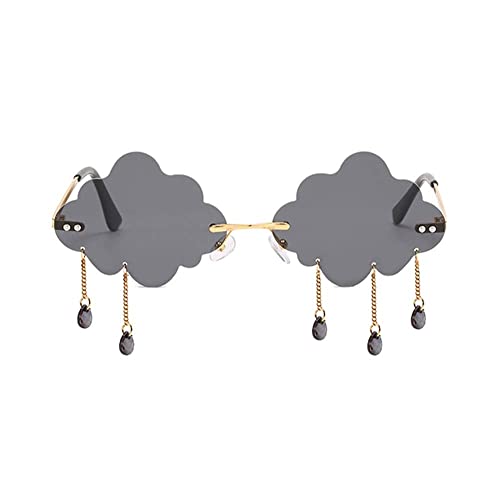 Dollger Rimless Cute Sunglasses For Women Trendy Vintage Creative 90s Sunglasses Funny Cloud Shaped Disco Glasses (A Grey)