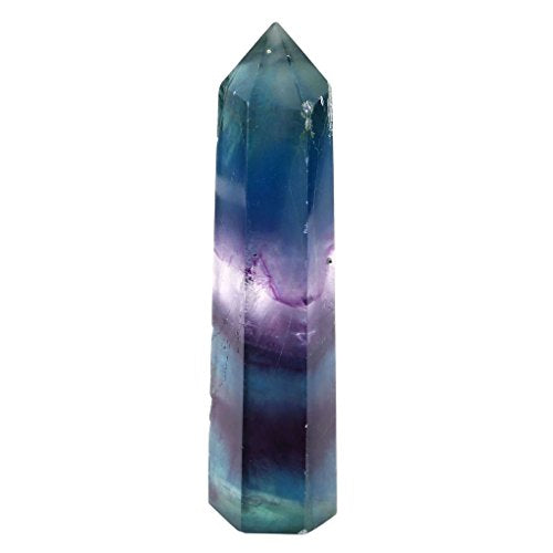 QGEM Fluorite Self Standing Healing Crystal Point Wand 6 Faceted Prism Wand 80-90mm Carved Reiki Stone Figurine For Wire Wrapping, Grids, Crafts, Healing, Wicca and Energy