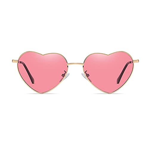 Heart Sunglasses Women Polarized Metal Frame Trendy Cute Heart Shaped Sunglasses UV400 Protection Gold Frame/Pink Lens