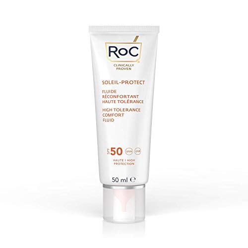 RoC - Soleil-Protect High Tolerance Comfort Fluid SPF 50 - UVA/B Protection - Face Moisturiser - Hypoallergenic Sunscreen - Sensitive Skin - 50 ml